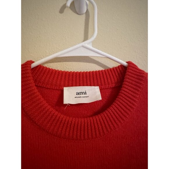 AMI Paris Alexandre Mattiussi Oversized Heart Embroidered Sweater Wool Red Small - Picture 3 of 7